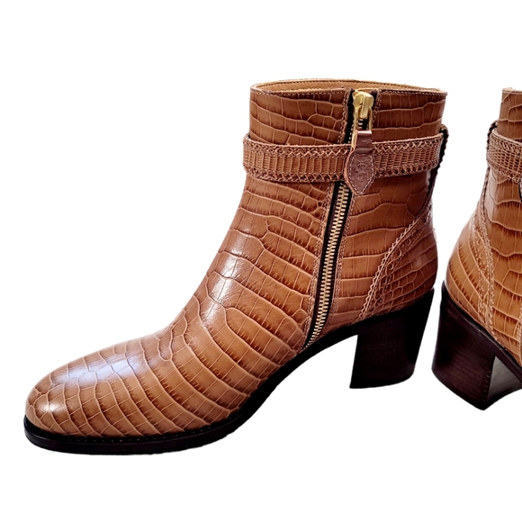 The Office Of Angela Scott Moc Croc Alligator Leather Ankle Boots 40 WIDE - Picture 5 of 16